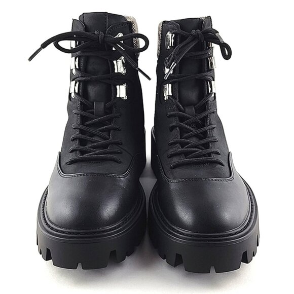 ONLY Betty Women's  Black Lace-Up Faux Leather Ankle Boots Chunky Soles Size 7.5 - Picture 3 of 12